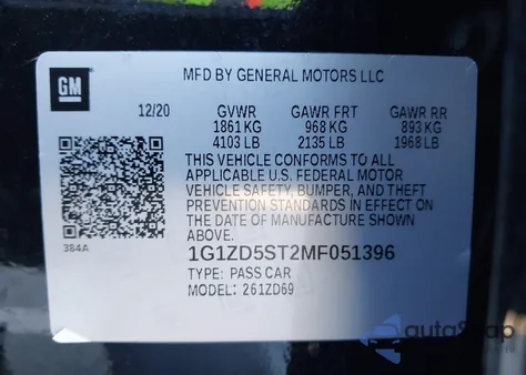 2021 Chevrolet Malibu Fwd Lt from USA, damaged, VIN 1G1ZD5ST2MF051396